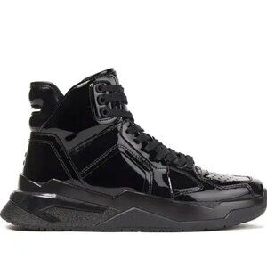 Balmain Paris Perforated Patent-Leather High-Top Sneakers Shoes Size 6.5